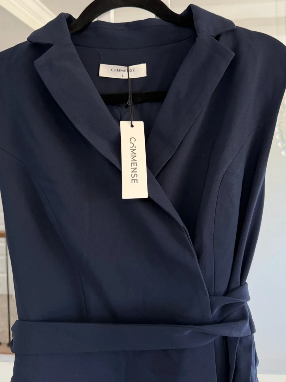 Commense Belted Navy Pleated Blazer Dress - Picture 6 of 8